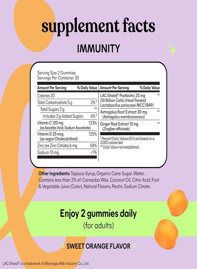 Lemme Immunity Postbiotic Gummies with Vitamin C, Vitamin D (2000 IU), Zinc, 10 Billion Postbiotic Cells, Astragalus for Immune Support - Vegetarian, Gluten Free, Sweet Orange (60 Count) - Image 5