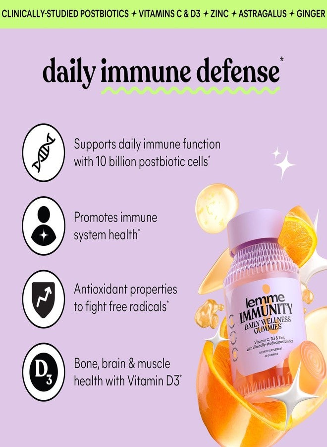 Lemme Immunity Postbiotic Gummies with Vitamin C, Vitamin D (2000 IU), Zinc, 10 Billion Postbiotic Cells, Astragalus for Immune Support - Vegetarian, Gluten Free, Sweet Orange (60 Count) - Image 2