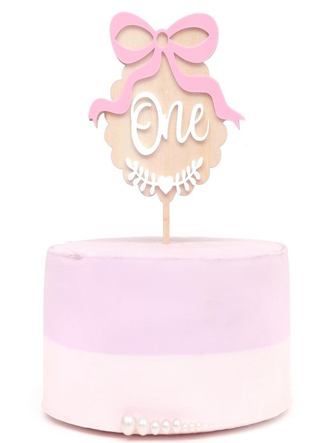 ZZDCMS Pink Bow One Cake Topper - Sweet 1st Birthday Decorations, First Bow Theme Wooden And Acrylic, Pink And White One Cake Topper, Boho 1st Birthday Photo Smash Props - Image 3