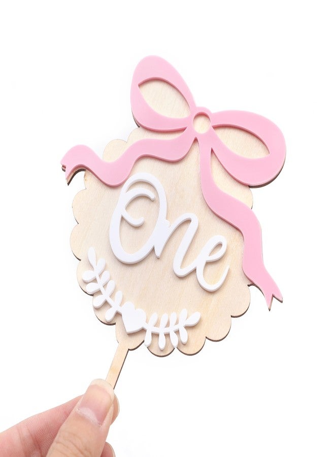 ZZDCMS Pink Bow One Cake Topper - Sweet 1st Birthday Decorations, First Bow Theme Wooden And Acrylic, Pink And White One Cake Topper, Boho 1st Birthday Photo Smash Props - Image 5