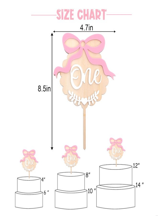 ZZDCMS Pink Bow One Cake Topper - Sweet 1st Birthday Decorations, First Bow Theme Wooden And Acrylic, Pink And White One Cake Topper, Boho 1st Birthday Photo Smash Props - Image 2
