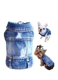 Dog Jean Jacket, Pet Clothes Blue Denim Shirt Classic Lapel Vest Coat Costume Puppy T-Shirt, Comfort Tank Top Shirts Cool Apparel Small Medium Dogs Boy Girl, Cute Cat Outfits Washable