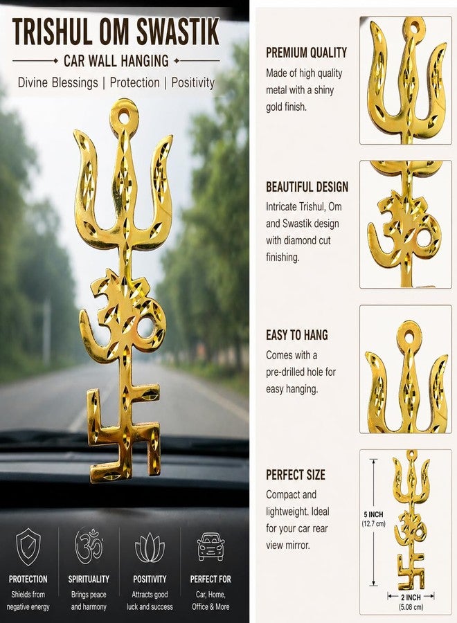 KIRINVEDA Vastu Ashtadhatu Swastik Om Trishul Trishakti Yantra Main Door Entrance Home Office Decor (5 Inch, Gold) - Image 3