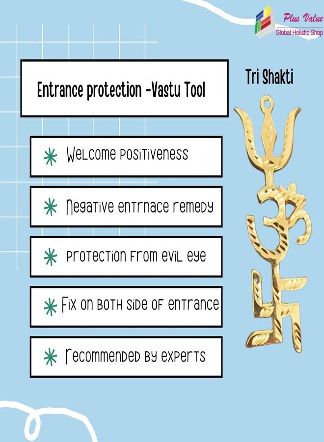 KIRINVEDA Vastu Ashtadhatu Swastik Om Trishul Trishakti Yantra Main Door Entrance Home Office Decor (5 Inch, Gold) - Image 4