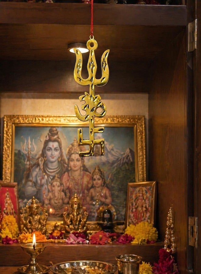 KIRINVEDA Vastu Ashtadhatu Swastik Om Trishul Trishakti Yantra Main Door Entrance Home Office Decor (5 Inch, Gold) - Image 2