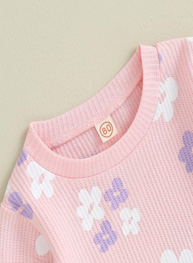SAYOO Baby Girl Fall Winter Clothes Floral Bow Knit Crewneck Sweatshirts Top Flare Pants Set Toddler Bell-Bottoms Outfits (A Pink, 4-5T) - Image 4