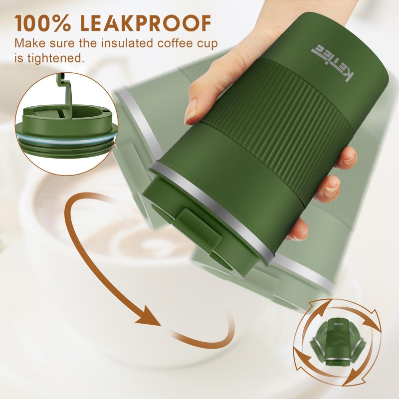 Ketiee Travel Coffee Mug 12oz: فراغ معزول كوب من القهوة مع مقاومة تسرب القهوة القهوة القهوة قابلة لإعادة الاستخدام قهوة جدار مزدوج القهوة الفولاذ المقاوم للصدأ للذهاب لتناول شاي القهوة الساخنة/الجليد (الجيش الأخضر) - Image 4