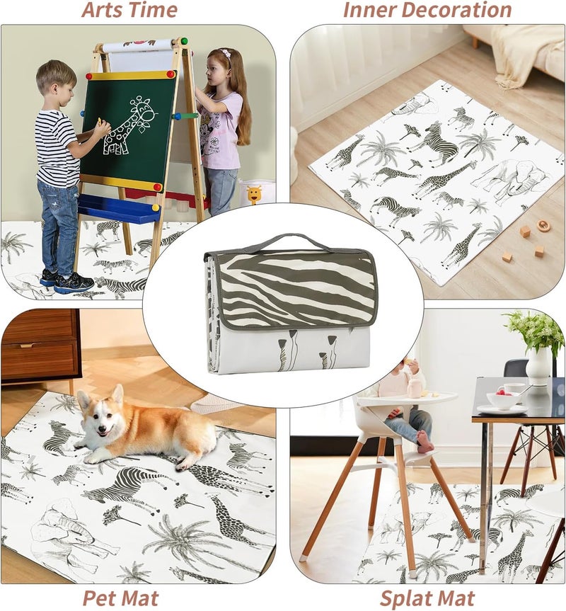 Insular Baby Splat Mat for Under High ChairArtsCrafts Anti Slip and Waterproof Splash Mat for Floor Portable Picnic Mat 51x51 Inch Safari - Image 3