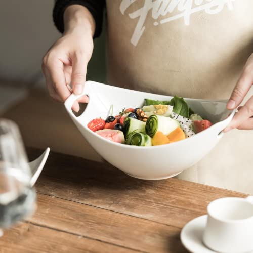Gomakren Serving Bowls with Handles, Serving Dishes, Porcelain Salad Bowls Mixing Bowl for Entertaining, Nesting Bowl Set of 3, Microwave Dishwasher Safe, 15/28/47 oz, White - Image 5