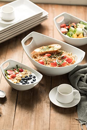 Gomakren Serving Bowls with Handles, Serving Dishes, Porcelain Salad Bowls Mixing Bowl for Entertaining, Nesting Bowl Set of 3, Microwave Dishwasher Safe, 15/28/47 oz, White - Image 4