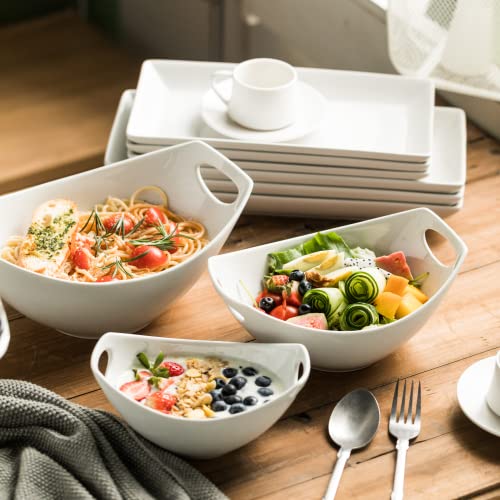 Gomakren Serving Bowls with Handles, Serving Dishes, Porcelain Salad Bowls Mixing Bowl for Entertaining, Nesting Bowl Set of 3, Microwave Dishwasher Safe, 15/28/47 oz, White - Image 2