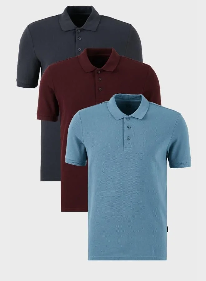 Buratti  Buratti Cotton Regular Fit Button-Down Polo Collar 3-Pack T-Shirt Men's T-SHIRT 5902127S3 for Men | Best Price UAE