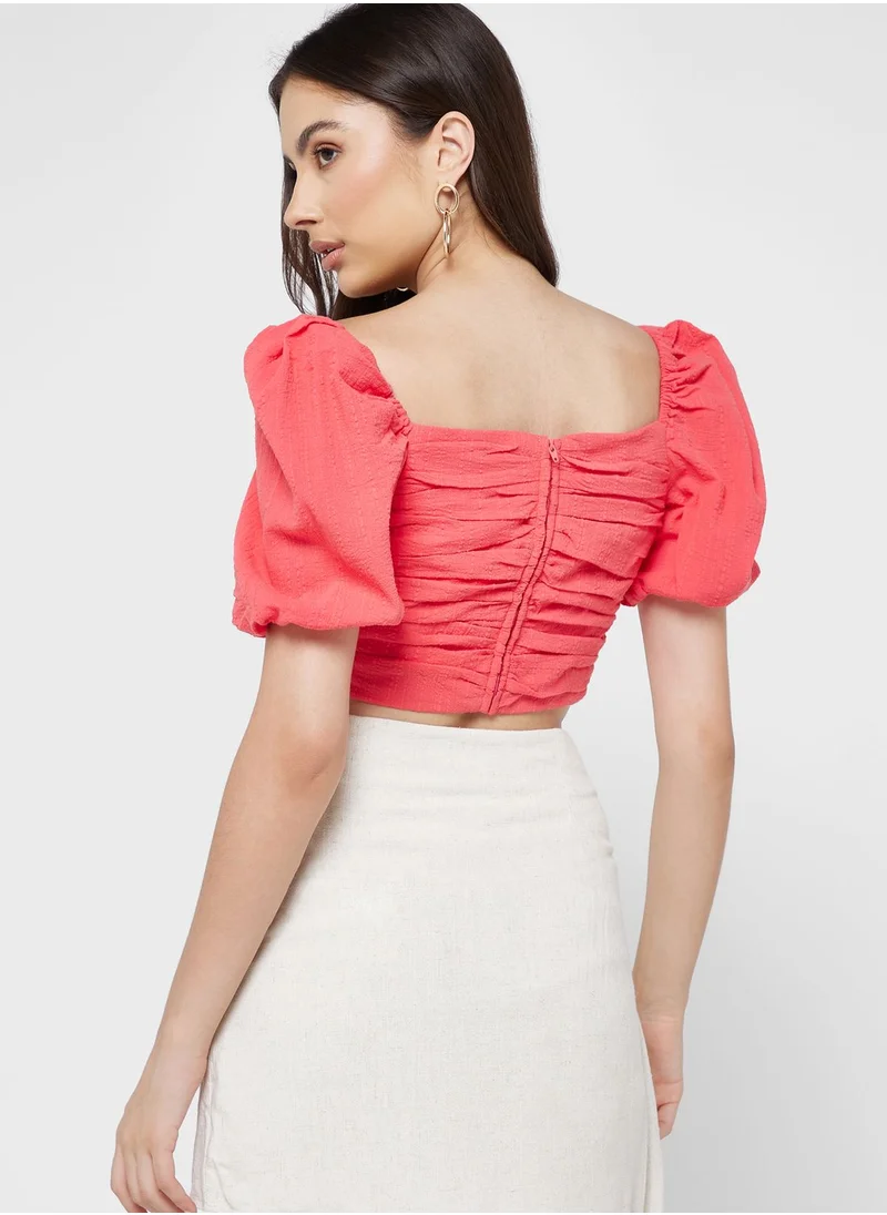 Finders Keepers Sweetheart Neck Puff Sleeve Crop Top