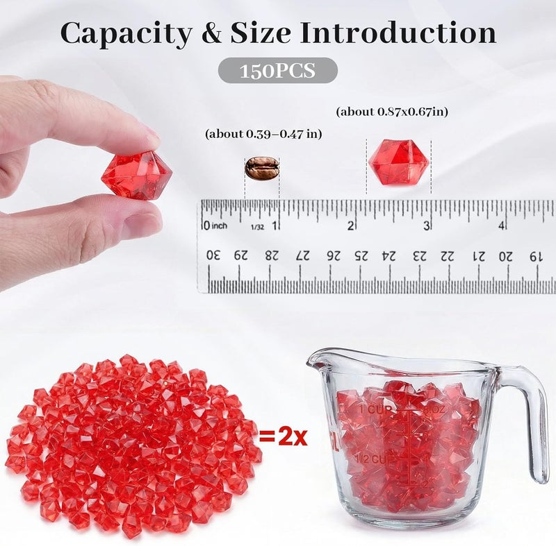 DomeStar Red Fake Ice Rocks, 150PCS Acrylic Gems Crystals Plastic Diamonds Centerpiece for Vase Fillers Wedding Party Table Scatter Decorations - Image 2