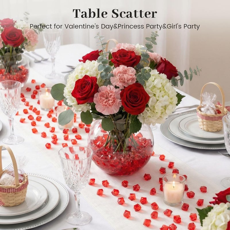 DomeStar Red Fake Ice Rocks, 150PCS Acrylic Gems Crystals Plastic Diamonds Centerpiece for Vase Fillers Wedding Party Table Scatter Decorations - Image 4
