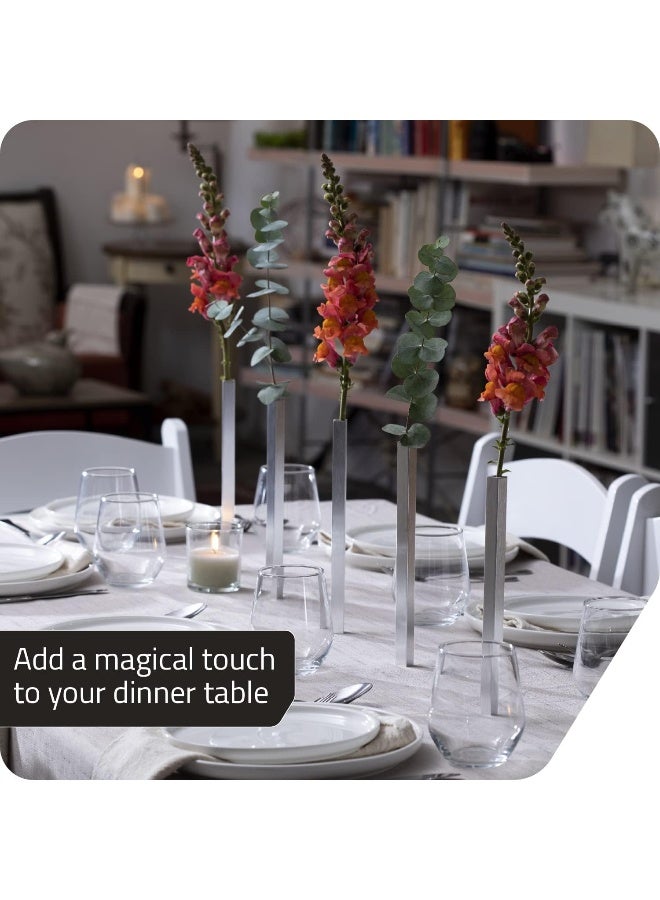 PELEG DESIGN Magnetic Flower Vase  Unique and Modern Set of 5 Silver Aluminum Vases for Home Garden Dcor  94 x 06 x 06 inches  Suitable for Both Real and Artificial Flowers - Image 4