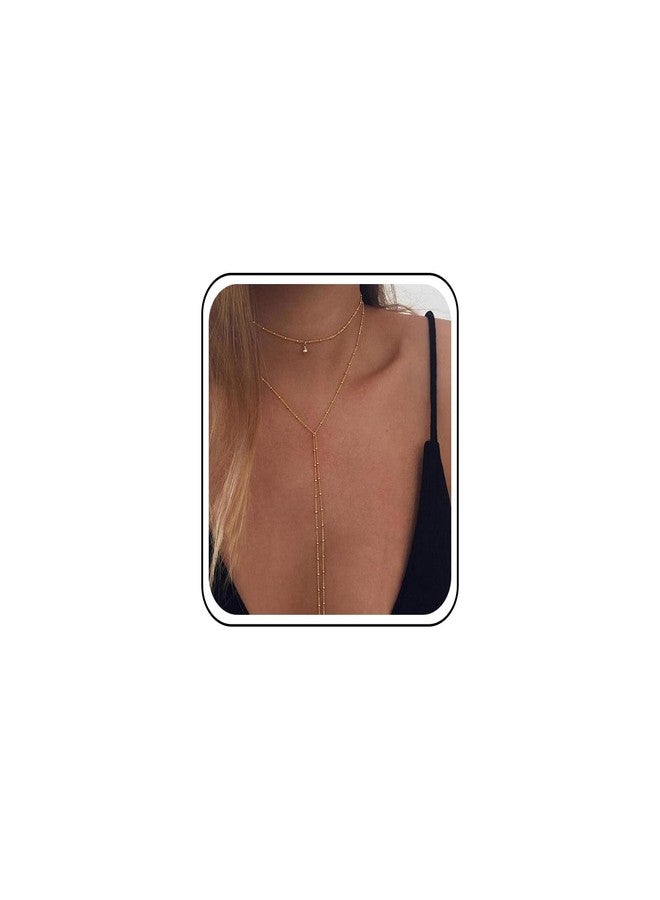 Yheakne Double Layered Choker Long Tassel Chain Necklace Gold Wrap Chain Necklace Thin Tassel Y Necklace Chain Long Necklaces for Women - Image 1
