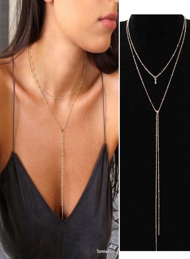Yheakne Double Layered Choker Long Tassel Chain Necklace Gold Wrap Chain Necklace Thin Tassel Y Necklace Chain Long Necklaces for Women - Image 3