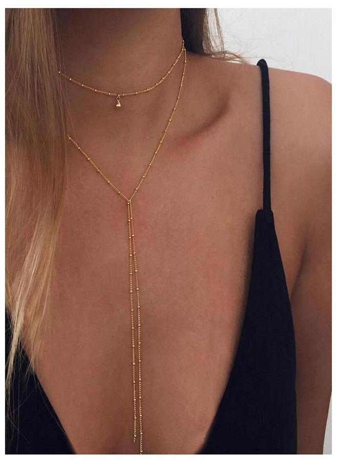 Yheakne Double Layered Choker Long Tassel Chain Necklace Gold Wrap Chain Necklace Thin Tassel Y Necklace Chain Long Necklaces for Women - Image 2