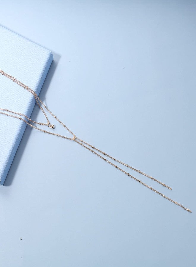 Yheakne Double Layered Choker Long Tassel Chain Necklace Gold Wrap Chain Necklace Thin Tassel Y Necklace Chain Long Necklaces for Women - Image 4