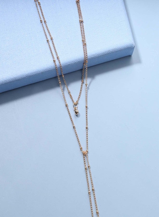 Yheakne Double Layered Choker Long Tassel Chain Necklace Gold Wrap Chain Necklace Thin Tassel Y Necklace Chain Long Necklaces for Women - Image 5