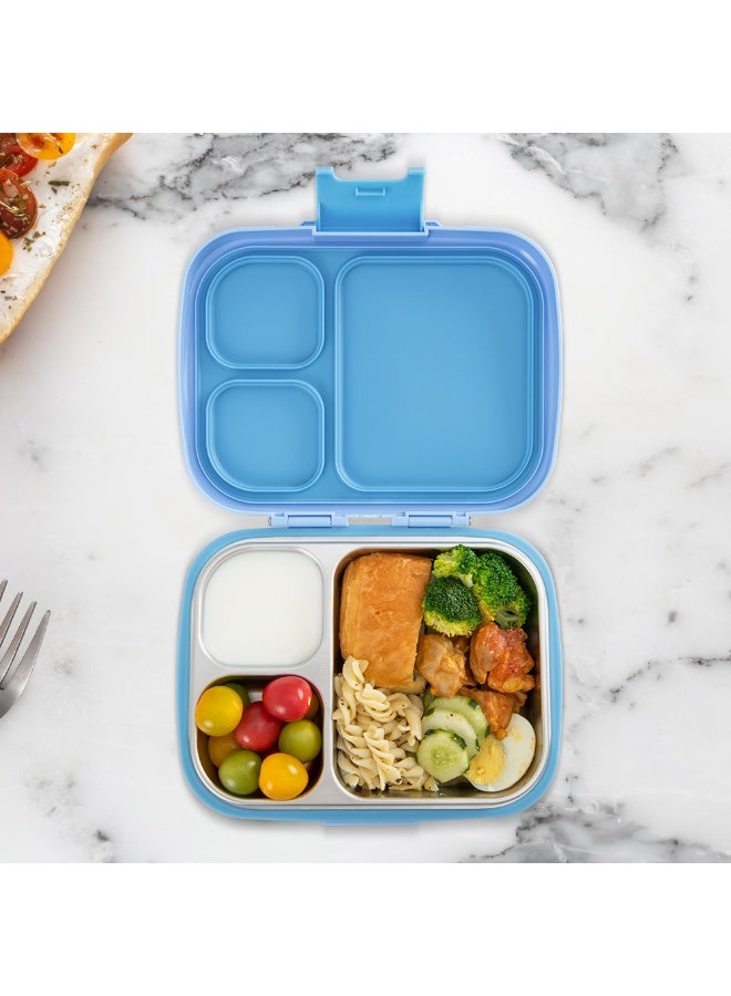 Eazy Kids Personalized Premium Stainless Steel Lunch Box 710ml – Leakproof 3-Compartment Lunch Box for Kids, Blue - Image 4