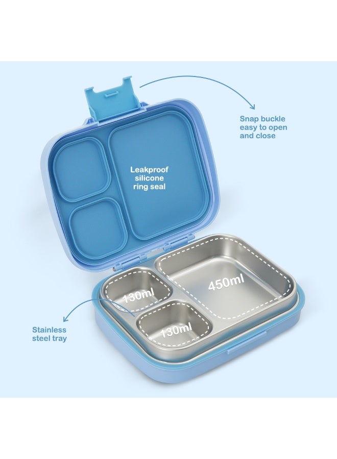 Eazy Kids Personalized Premium Stainless Steel Lunch Box 710ml – Leakproof 3-Compartment Lunch Box for Kids, Blue - Image 3