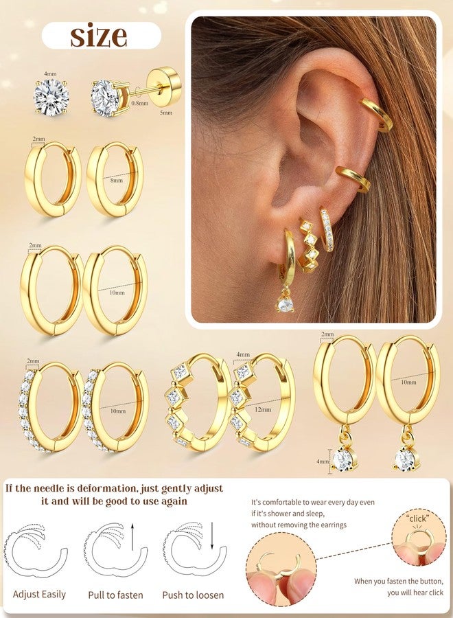 FUNRUN JEWELRY أقراط هووب صغيرة مطلية بالذهب عيار 14 قيراط من FUNRUN JEWELRY للنساء، مصنوعة من الفولاذ المقاوم للصدأ الجراحي، مجموعة أقراط هاجي العصرية للثقب المتعدد، أكوام أقراط الغضروف العصرية - Image 2