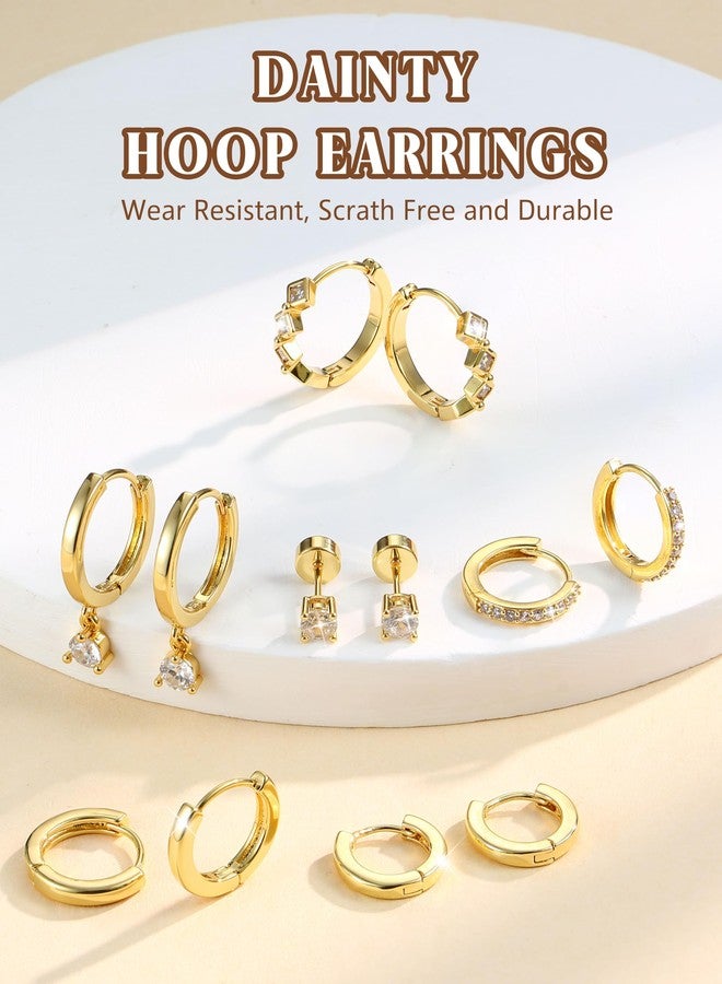 FUNRUN JEWELRY أقراط هووب صغيرة مطلية بالذهب عيار 14 قيراط من FUNRUN JEWELRY للنساء، مصنوعة من الفولاذ المقاوم للصدأ الجراحي، مجموعة أقراط هاجي العصرية للثقب المتعدد، أكوام أقراط الغضروف العصرية - Image 5
