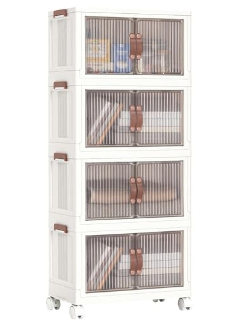 Apexll Plastic Storage Cabinet with Wheels, Folding Storage Bins with Doors, 4 Tier Stackable Organizer, Multi-Purpose Storage Box for Home, Office, Kids Room, - Image 1