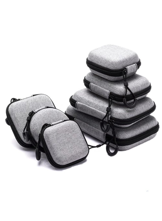 7-Piece Portable Hard Shell EVA Organizer Cases for Data Cables, Earphones & Chargers - Grey - Image 1