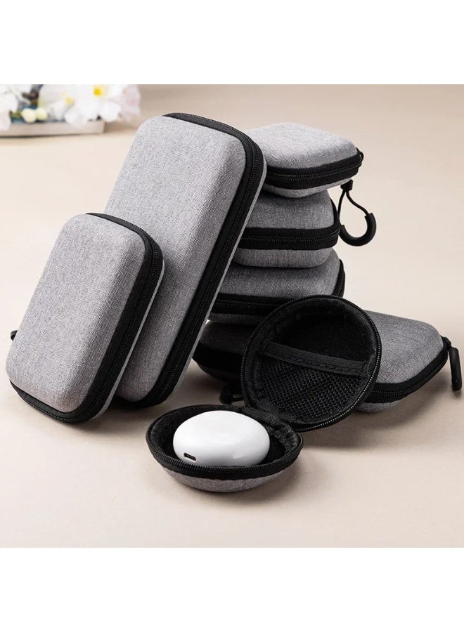 7-Piece Portable Hard Shell EVA Organizer Cases for Data Cables, Earphones & Chargers - Grey - Image 2