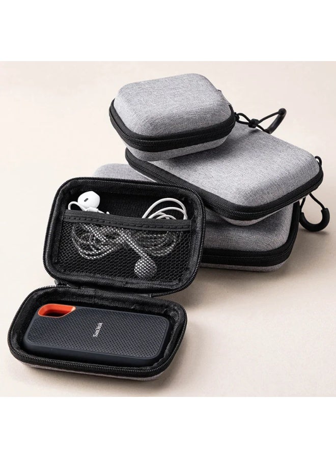 7-Piece Portable Hard Shell EVA Organizer Cases for Data Cables, Earphones & Chargers - Grey - Image 3
