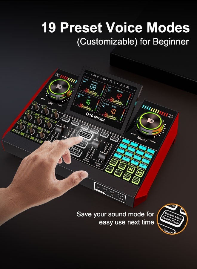 Tenlamp G10 واجهة صوتية: خلاط صوتي قابل للتعديل، ومنصة DJ مع مؤثرات خاصة ومغير للصوت. معدات استوديو احترافية لصناعة البودكاست مع ميزة تصحيح النغمة بنقرة واحدة ووضع الغناء المصاحب. مثالية للبث المباشر، والبودكاست، والألعاب. - Image 3