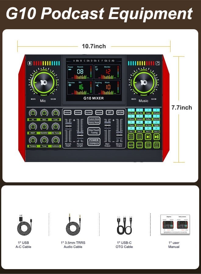 Tenlamp G10 واجهة صوتية: خلاط صوتي قابل للتعديل، ومنصة DJ مع مؤثرات خاصة ومغير للصوت. معدات استوديو احترافية لصناعة البودكاست مع ميزة تصحيح النغمة بنقرة واحدة ووضع الغناء المصاحب. مثالية للبث المباشر، والبودكاست، والألعاب. - Image 1