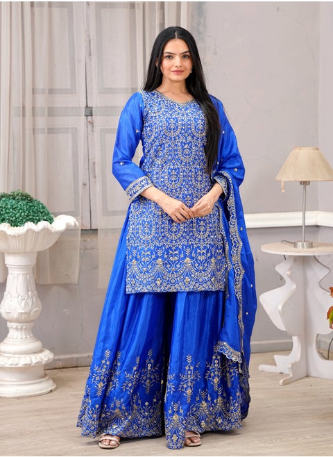 Chiffon Sharara Set with Sequence Embroidery & Heavy Embroidered Dupatta