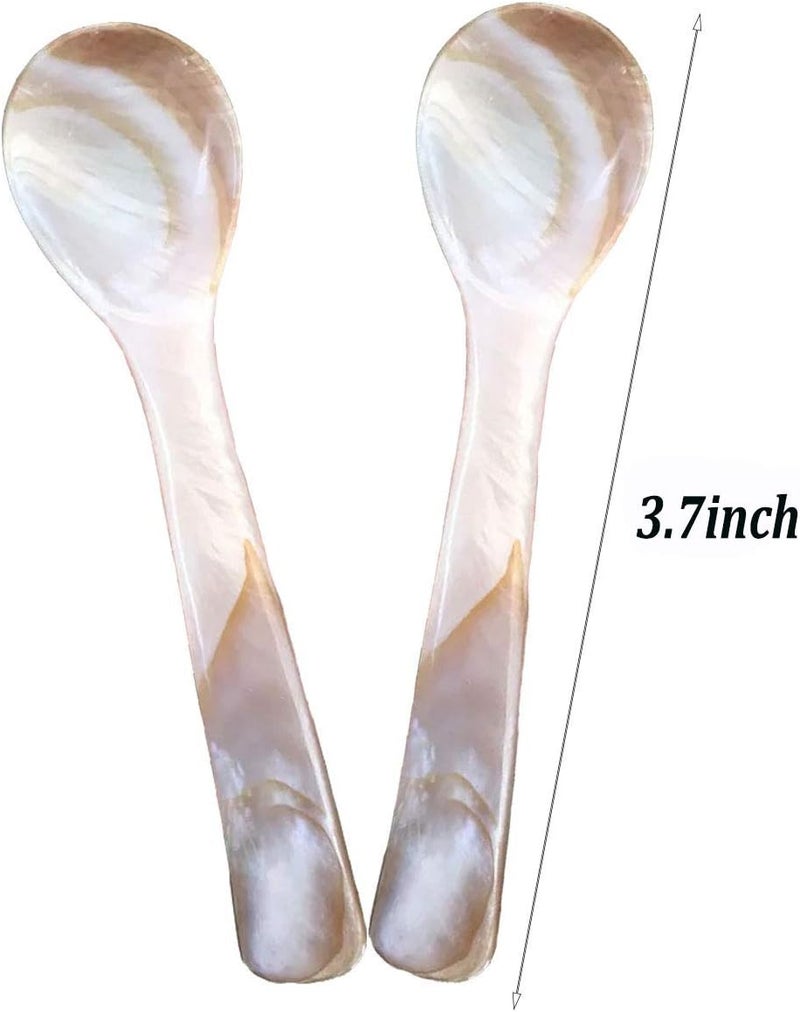 FRUTA Dohuge 3.7 inch Mother of Pearl MOP Caviar Spoon W Round Handle, 2 pack, Coffee Color - Image 2