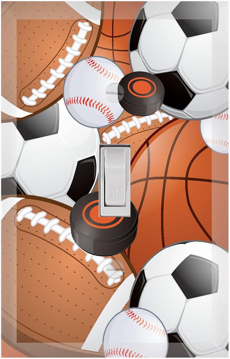Create-A-Mural Kids Sports Decor Light Switch Cover Plate Soccer, Football, Baseball, Hockey Decorative Nursery Teen Toddler Room Bedroom Bathroom Playroom DIY Wall Decoration (Sports) - Image 1