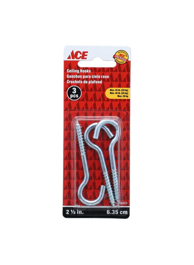 ACE 3-Piece Zinc Ceiling Hooks Silver 2.5inch