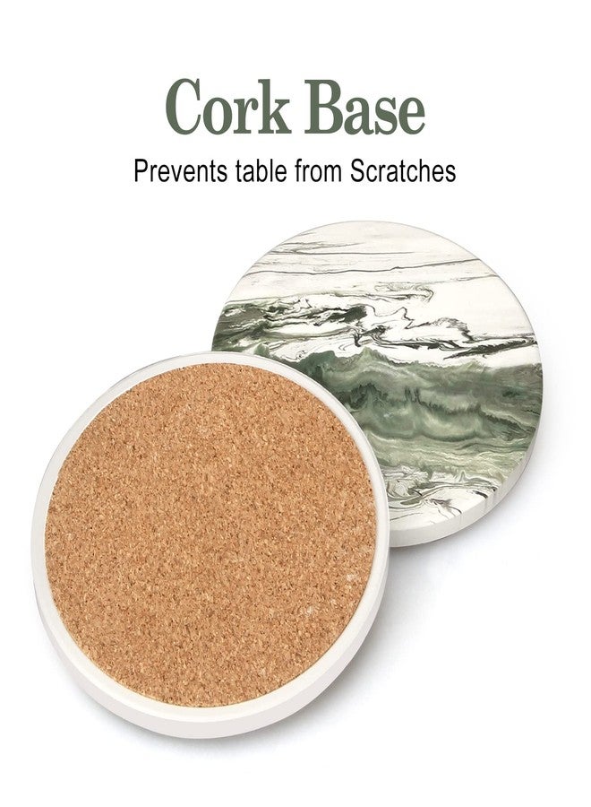 Dksyee 6 Pcs Green Ceramic Coasters with Holder Round Cool Drink Best Modern Absorbent Coaster Set for Coffee Table, Art Decorative Coasters, Bar, Farmhouse, Outdoor Cup Coaster Gifts - Image 5