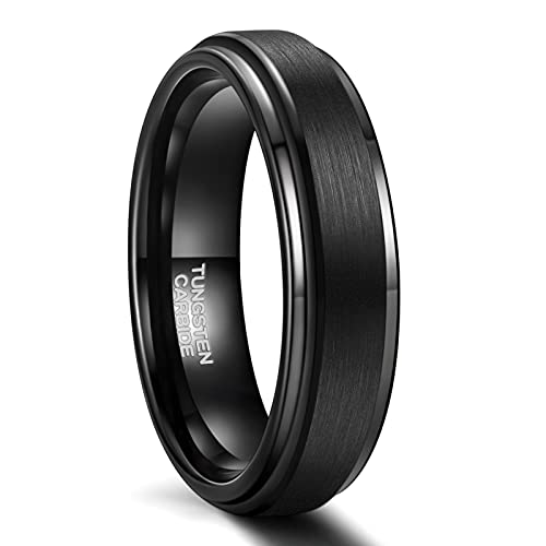 Greenpod 6mm Black Wedding Ring for Men Women Brushed Tungsten Carbide Engagement Band Ring Size 6 - Image 1
