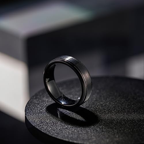 Greenpod 6mm Black Wedding Ring for Men Women Brushed Tungsten Carbide Engagement Band Ring Size 6 - Image 2
