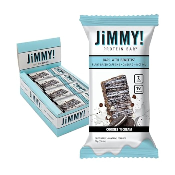 JIMMYBAR JiMMY! Bars with Benefits, Protein Bar, Cookies 'N Cream, 12 Bars, 2.05 oz (58 g) Each - Image 1