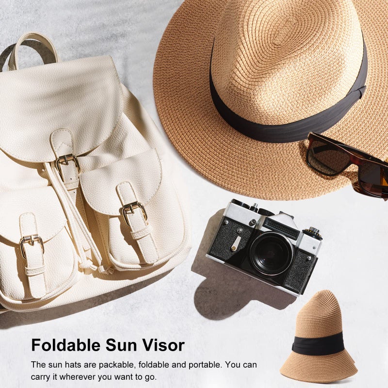 DRESHOW Women Panama Hat Fedora Beach Sun Wide Brim Straw Roll up Hat UPF 50+ - Image 5