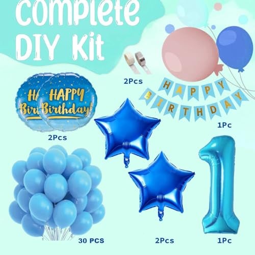 Pop The Party بوب ذا بارتي 1ست عيد ميلاد ديكور كيت للأولاد | ثيم أزرق ديكور عيد ميلاد سعيد للأولاد - Image 2