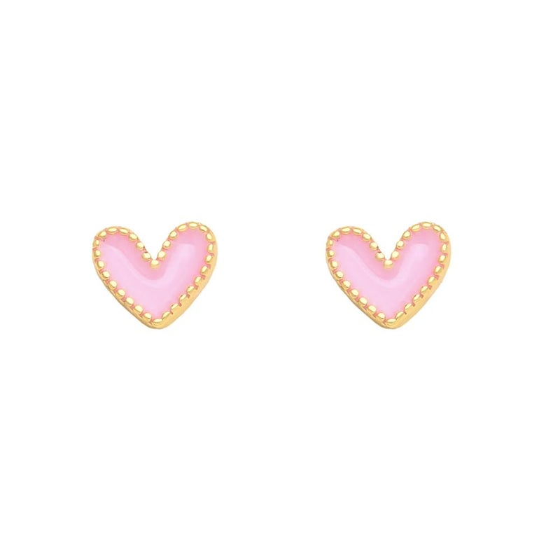 Izpack Enamel Heart Tiny Stud Earrings for Women 18K Gold Plated Love Hearted Cartilage Tragus Studs Earring Cute Jewelry Gifts Daughter Her (Pink) - Image 1