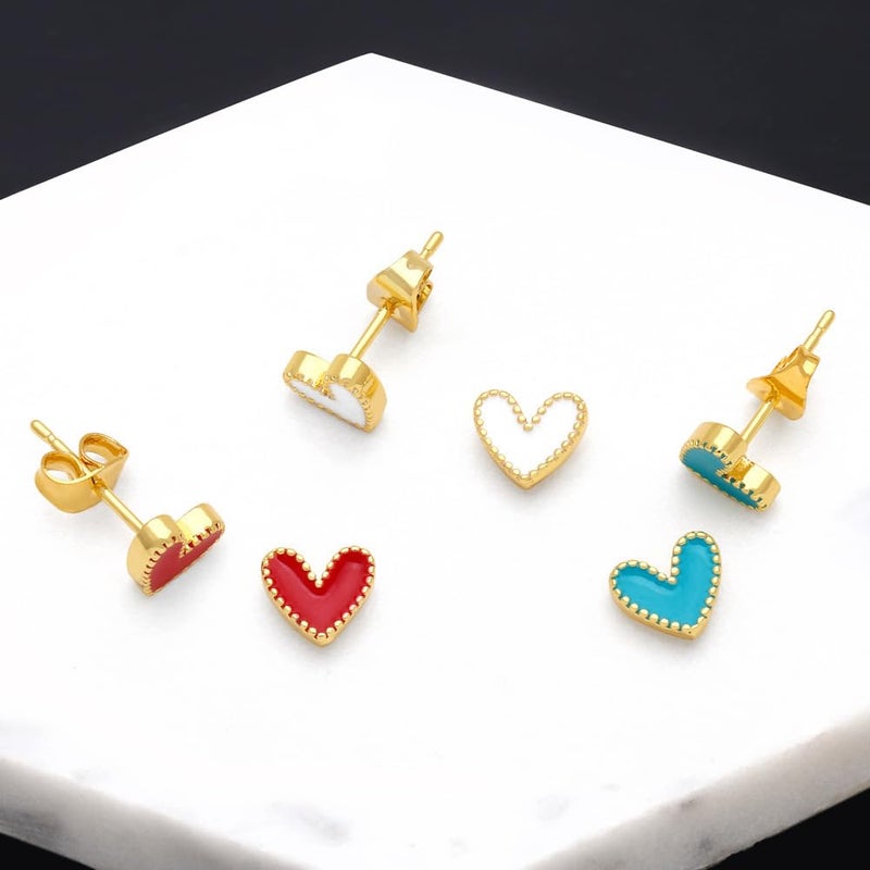 Izpack Enamel Heart Tiny Stud Earrings for Women 18K Gold Plated Love Hearted Cartilage Tragus Studs Earring Cute Jewelry Gifts Daughter Her (Pink) - Image 4