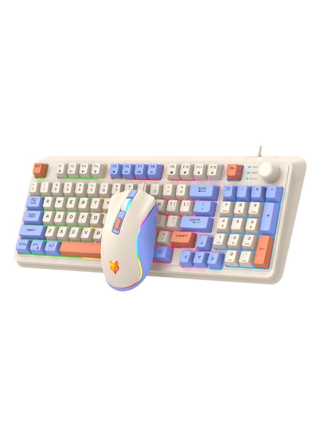 XUNFOX 94 Key Wired Keyboard Membrane Gaming Office Keyboard Suit,  Built-in Volume Adjustment Knob RGB Light Effect Computer Keyboard with Mouse - Image 1