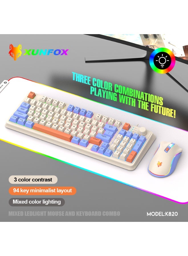 XUNFOX 94 Key Wired Keyboard Membrane Gaming Office Keyboard Suit,  Built-in Volume Adjustment Knob RGB Light Effect Computer Keyboard with Mouse - Image 2