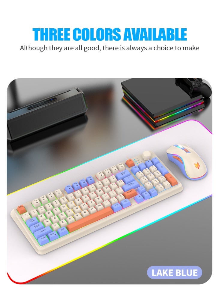 XUNFOX 94 Key Wired Keyboard Membrane Gaming Office Keyboard Suit,  Built-in Volume Adjustment Knob RGB Light Effect Computer Keyboard with Mouse - Image 3